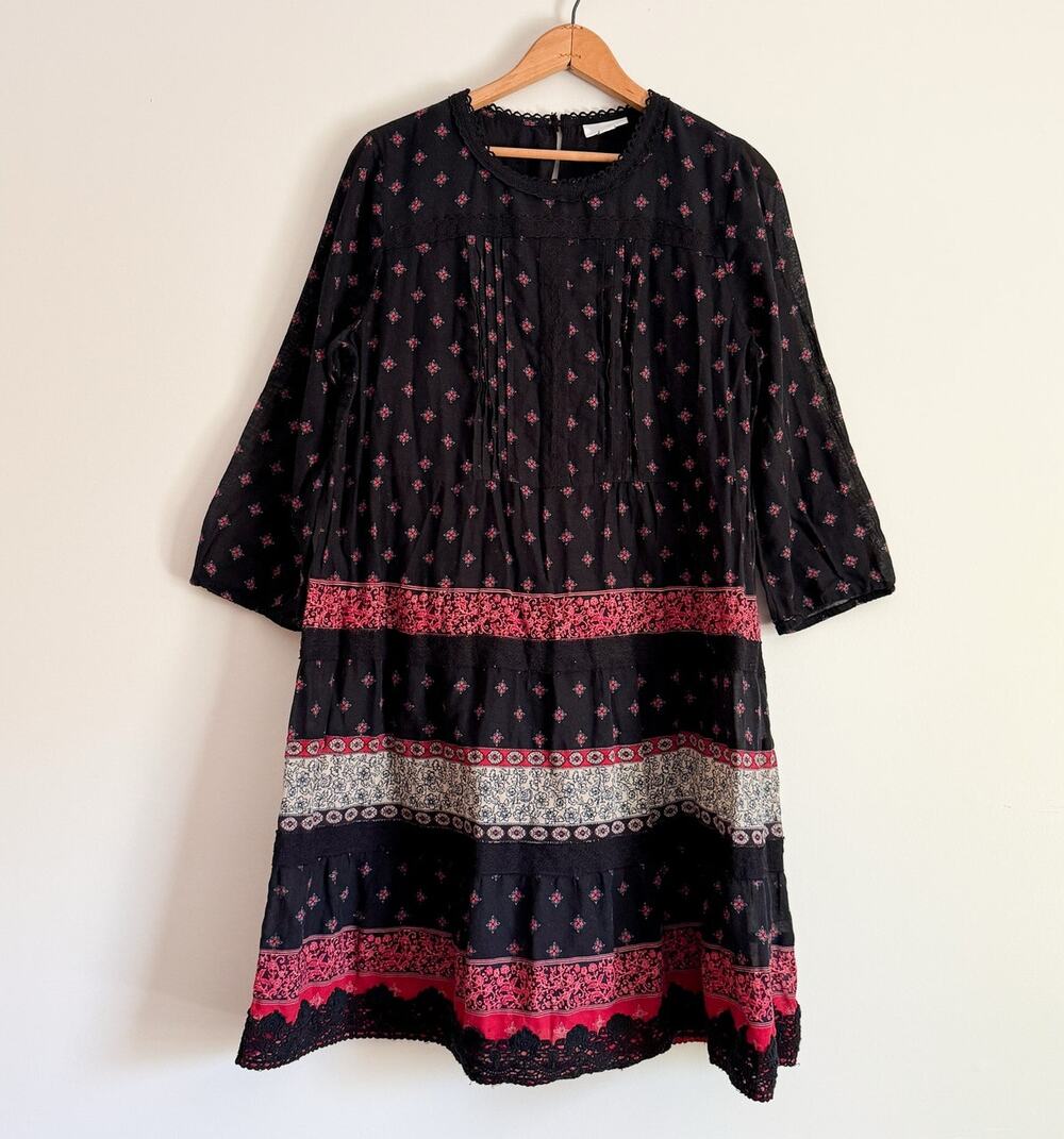 J Jill Floral Mini Dress Cottage Boho Whimsigoth Prairie Layered Bohemian Gothic